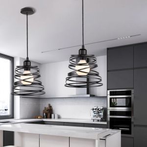 SNOGOLD 2PCS Suspension Vintage en Métal Moderne Lustre à Spirale en Cascade Ø20cm Noir E27 Luminaire Éclairage pour Salon