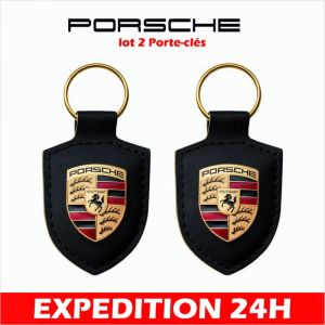 Lot 2 Porte clé - Porsche - Cuir noir - Mixte - Adulte - Porte clé en cuir