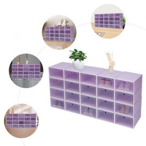 Lot de 20 Bo&icirc;tes &agrave; Chaussure - Violet - MEUBLE A CHAUSSURES en PP PC - Couverture Transparente - Pour Ranger les Chaussures
