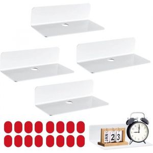 4 Pi&egrave;ces Etagere sans Percer Etagere Murale Blanche 23 cm &eacute;tag&egrave;re Murale sans Per&ccedil;age pour Chambre Salon Salle de Bain Cuisine