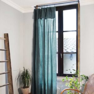 Rideau voilage ajustable Ga&iuml;a 140x300 cm en gaze de coton bleu canard avec 8 anneaux pince