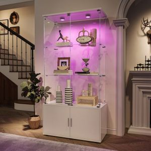 Vitrine en verre avec lumi&egrave;re Armoire Vitrine vitrine pour collection Vitrine meuble de rangement pour salon bureau blanc