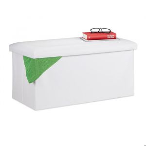 Relaxdays Banc pour rangement cuir synthétique pliable rembourré entrée chambre HLP 375 x 765 x 385 cm blanc