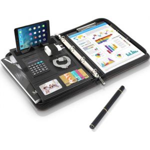 Porte Document A4 avec Support pour Téléphone Portable étanche Porte Documents en Cuir avec Fermeture éclair Classeur à Anneaux