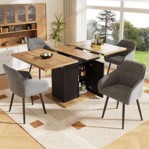Table a Manger avec 4 Chaises en Velours Table a Manger Extensible avec Espace de RangementTable Carrée ExtensibleNaturel et