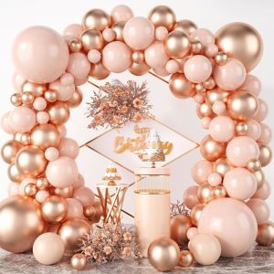 Kit Arche Ballon Rose Gold - 101 Pcs Rosa Ballons Pour Anniversaire Fille Décoration Mariage Baptême Barbie Baby Shower - Heliu