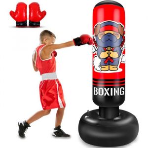 Sac de Frappe Enfant 165cm Punching Ball Enfants Sac de Boxe Gonflable avec Gants de Boxe Cadeau pour Garçons et Filles