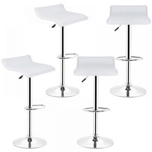 MIPAN.Lot de 4 Tabouret de Bar Blanc - Tabouret de Cuisine en PU  -  Chaise de Bar Hauteur (63-83cm) - Pour Comptoir Bar