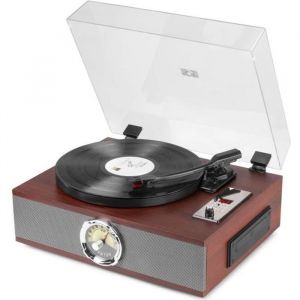 Fenton RP180 - Platine vinyle lecteur CD design retro - Bois foncé récepteur Bluetooth haut-parleurs intégrés 33 45 et 78 tours