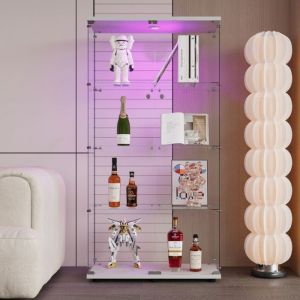Cave &agrave; vin - RWUDV - 80&times;36&times;163 cm - 25 bouteilles - &Eacute;clairage LED - Porte verre tremp&eacute;