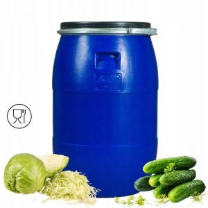 Baril tonneau Fût en Plastique Bleu 60L avec Couvercle et Bague de Serrage Conteneur de Stockage pour des Aliments et Eau