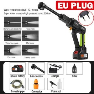 Nettoyeur Haute Pression Sans Fil 200 Bars - 1000W - Batterie Lithium 30 000mAh - 6-en-1 - Pour Voiture Jardin Maison