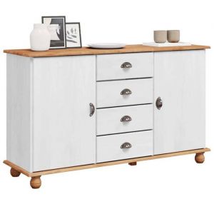 Blanc Buffet de rangement - SOLOMOON - Commode salon - ASKIM Blanc 1335x40x79 cm - Bois massif en pin FR4758
