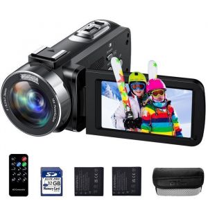 Caméscope 4K 42MP Camscope Numérique 3 écran rotatif  270° Caméra Vidéo Vlogging avec télécommande 2 piles  carte SD de 32 Go