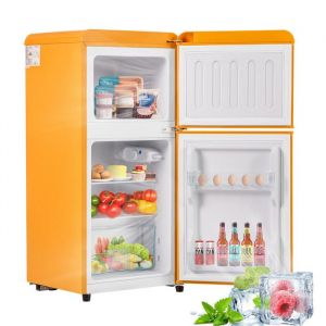Réfrigérateur Rétro Jaune 60L - 38L Froid + 22L Congélo & 2 Portes - Classe E 102kWh/an - R600a Écologique - Silencieux 45dB