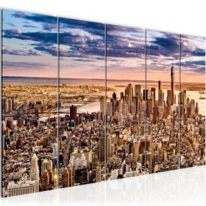Runa art Tableau D&eacute;coration Murale La Ville de New York 200x80 cm - 5 Panneaux Deco Toile Pr&ecirc;t &agrave; Accrocher 610055b