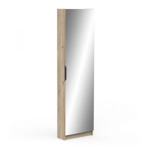 Armoire meuble &agrave; chaussures 12 paires avec miroir couleur ch&ecirc;ne - Largeur 50 x Profondeur 20 x Hauteur 1805 cm