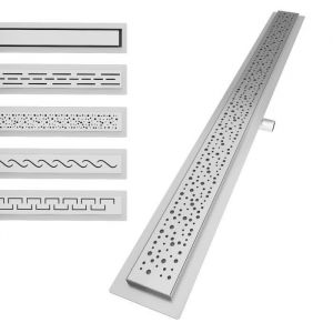 Aquamarin® Caniveau de Douche - Linéaire Acier Inoxydable 100 cm Grille à Bulles - Drain de Douche Écoulement Salle de Bain