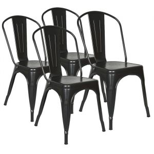 XJING Lot de 4 chaises de salle &agrave; manger empilables en m&eacute;tal avec dossier pour bistro cuisine int&eacute;rieur et ext&eacute;rieur noir