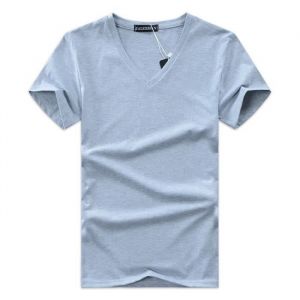 Tee Shirt Homme uni Col V Manches Courtes - MOBIGARLAN - Gris - 65% coton - Regular