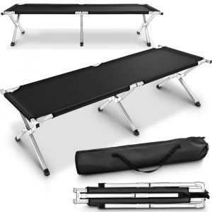 TRESKO XXL Lit de Camp Pliant pour Le Camping  Noir  210 x 90 x 42 cm Tubes m&eacute;talliques