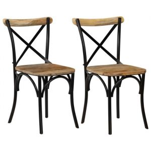 Chaises à dîner Chaises à dossier croisé - lot de 2 - BELLE - noir - Bois de manguier solide51x52x84 cm DECO583585