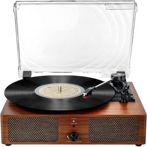 Platine vinyle Bluetooth 2 haut-parleurs3 vitessesUSB/Aux-insortie RCAphonographe portable d&eacute;coratif.