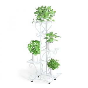 Porte Plante - UNHO - Étagère Plantes de 4 Niveaux en Fer Forgé - Blanc - Universel - 52.5x24.5x93.5cm