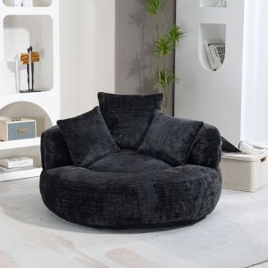 LEMONBEST Pouf poire 2 places en chenille noir 108&times;108&times;52 cm avec 3 coussins - Fauteuil lounge