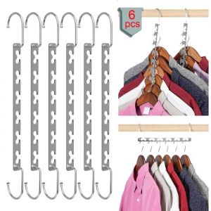 Lot de 6 Cintre Gain de Place en inox - Multifonctionnel Magiques Organisateur de Cintre Metal - 26cm