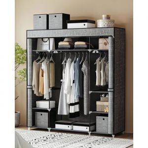 Armoire en tissuPenderie portable pour chambre3 tringles &agrave; v&ecirc;tements avec housse en tissu non tiss&eacute;162 x 43 x 175 cmGris