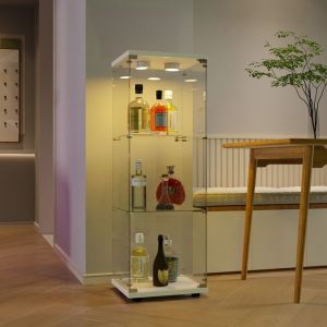 Vitrine en Verre Led Vitrine de collection avec serrure 1 portes 3 étages Vitrine en verre pour collection Blanc