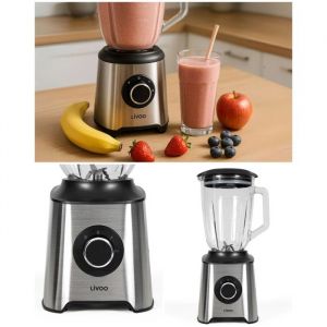 Blender - LIVOO - INOX 600W - 15L - 2 Vitesses - Bol en Verre Transparent
