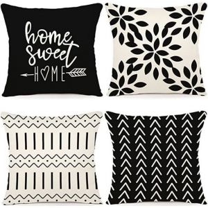 Coussin Canape-Coussin decoratif-Housse De Coussin - 4Pcs45x45cmLinNoir et Blanc-Pour chambre à couchercanapéchaiselit