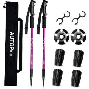 Baton de Marche Nordique AUTOPkioB&acirc;ton de Randonn&eacute;e Telescopique 2 Pcs Aluminium Antichoc R&eacute;glable en 35 &agrave; 135 cm Canne de Marche