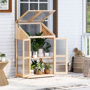 Mini Serre de Jardin - RELAX4LIFE - 2 Niveaux - Panneau PC Transparent - Toit Ouvrant - Porte avec Verrou - &Eacute;tag&egrave;res Amovibles