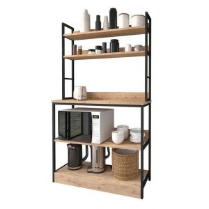 Meuble de cuisine &eacute;tag&egrave;re de cuisine coloris ch&ecirc;ne cambrian noir - longueur 101 x profondeur 18/36 x hauteur 161 cm