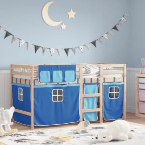 Lit mezzanine/Lit mi-hauteur enfants avec rideaux - SOLOMON - bleu 90x200cm JILLS 56519