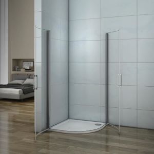 Cabine de douche - Chrom&eacute; - 90x90 cm - Verre tremp&eacute; 6 mm - 1/4 de rond - Anticalcaire