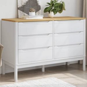 Commode en bois de pin massif - vidaXL - Blanc - 111x43x735 cm - 6 tiroirs - Capacit&eacute; 30 kg - Pieds en bois