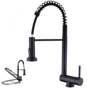 Mitigeur de Cuisine Rabattable Noir Robinet Cuisine &agrave; Ressort avec Douchette 2 Modes Robinet &Eacute;vier Pliable Rotatif &agrave; 360&deg;