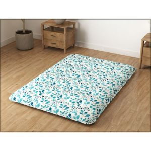 COSTWAY Matelas Futon 140 x 200 CM Surmatelas Amovible Lavable Matelas de Sol Portable avec Sac de Transport Motif de Feuille