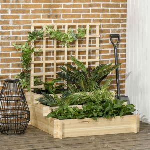 Carr&eacute; potager jardini&egrave;re &agrave; 3 &eacute;tages avec treillis lit sur&eacute;lev&eacute; en bois pour plantes grimpantes l&eacute;gumes fleurs naturel