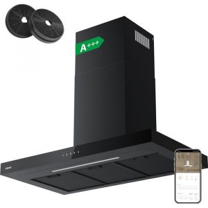 Hotte Aspirante 90 cm A+++ APP Contrôle 650m3/h Booster LED Réglable Commande Tactile Noire CIARRA