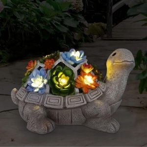 Résine Statue de Tortue de Jardin Extérieur-avec plantes succulentesolaire-Statue Jardin ExterieurDeco JardinIdee Cadeau Maman