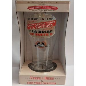 COFFRET PRESTIGE VERRE A BIERE 24 CM ET SON SOUS BOCK de temps en temps il faut savoir ceder a la pression et la boire de su