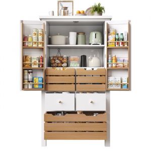 Buffet cuisine haut 80 x 40 x 140 cm meuble de rangement pour cuisine & salon MDF blanc 5 tiroirs 2 portes