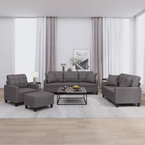 BEAU Ensemble canap&eacute; de relaxation - Ensemble de canap&eacute;s 4 pcs avec coussins - Gris similicuir mode970554