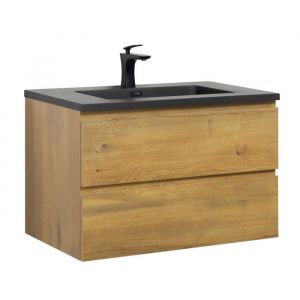 Meuble de salle de bain Angela 80 cm - lavabo noir - Ch&ecirc;ne - Meuble bas meuble vasque meuble vasque