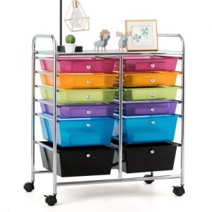 COSTWAY Tour de Rangement Chariotà Roulettes - 12 Tiroirs 64 x 38 x 75 CM Format A4 et Lettre de Couleur Colorée Transparent